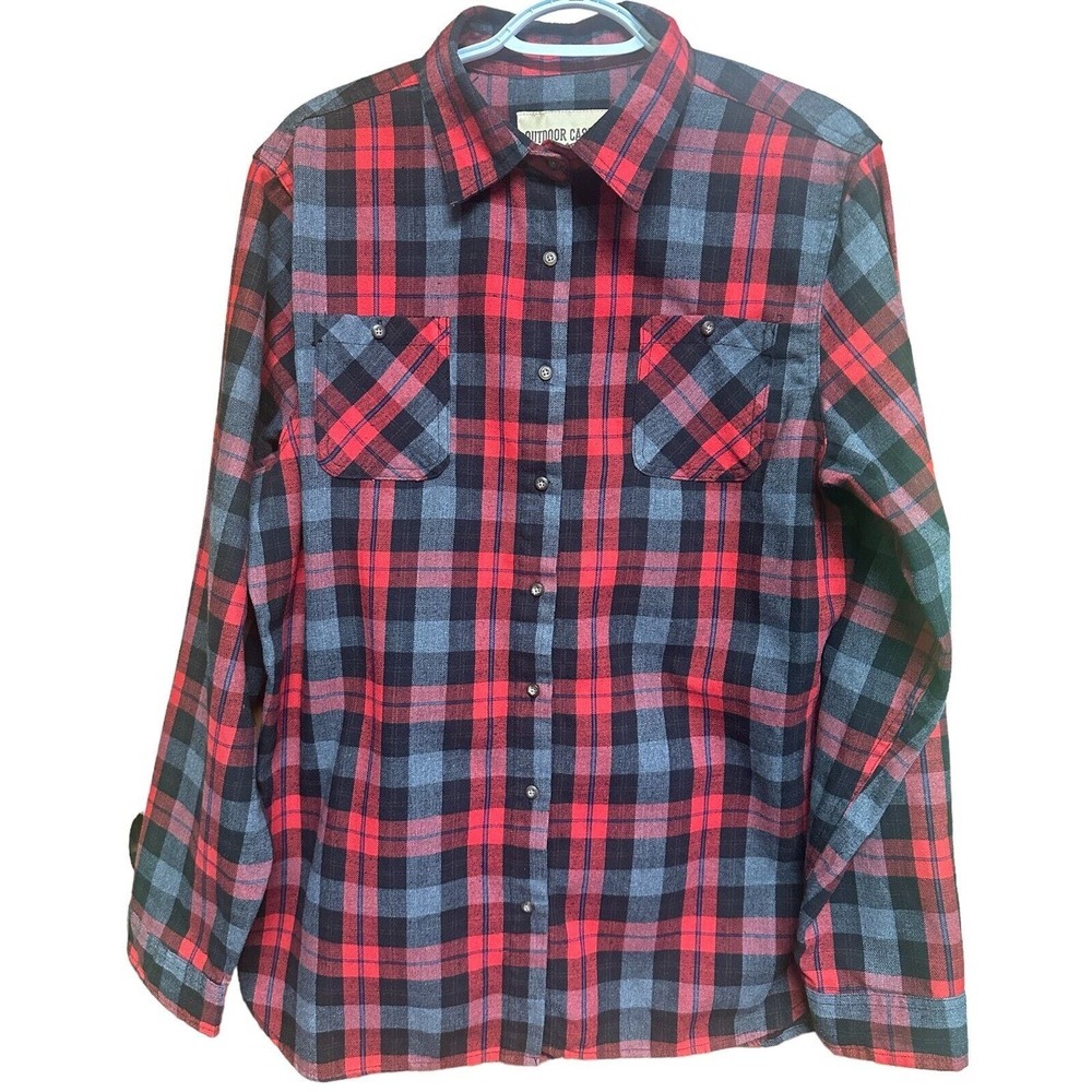 Outdoor Casuals Flannel Shirt Women's XXL Red & Black Plaid Long Sleeve Outdoors